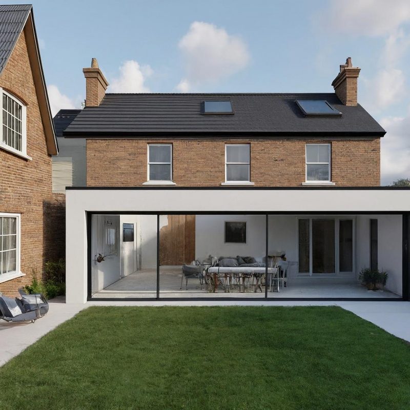 Contemporary,Rear,Single story,Extensions,,Large,Glass,Sliding,Windows,,White,Render
