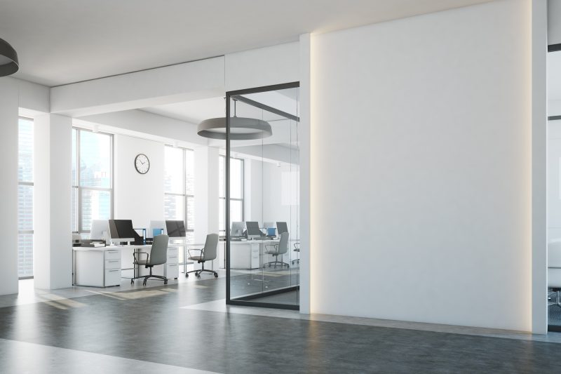 White,Brick,Open,Space,Office,Interior,With,A,Concrete,Floor,